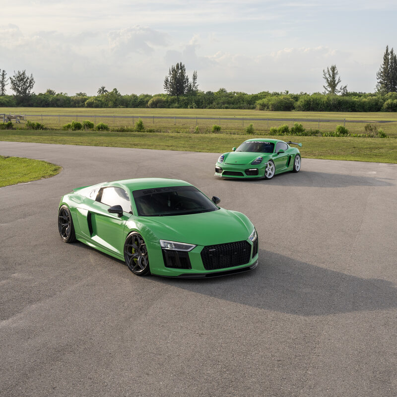 7C Wheels, Audi R8 and Porsche Cayman GT4 on track